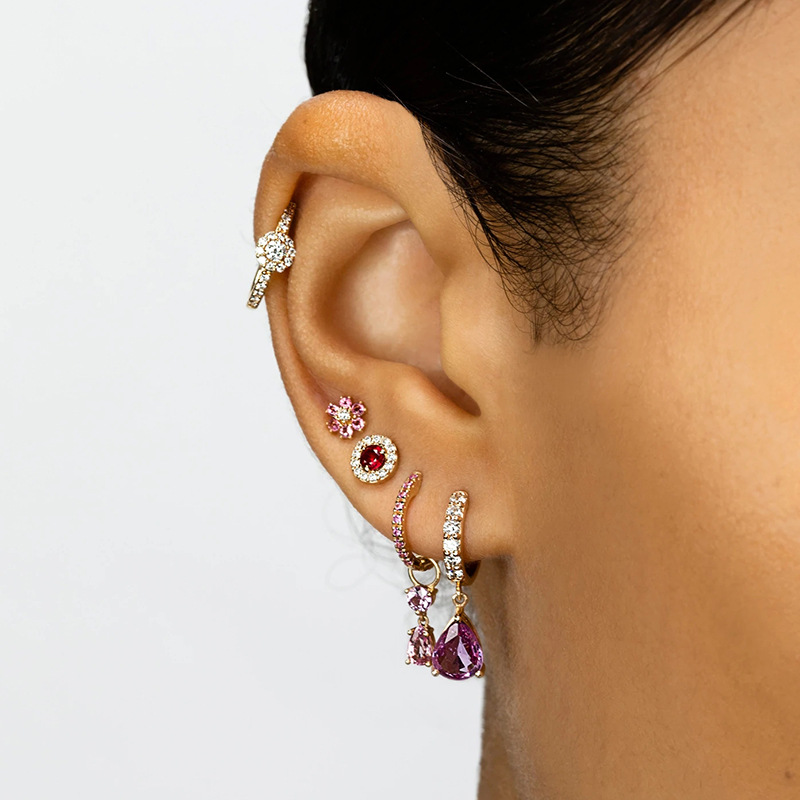 INS Style Round Copper Inlay Zircon Hoop Earrings 1 Pair