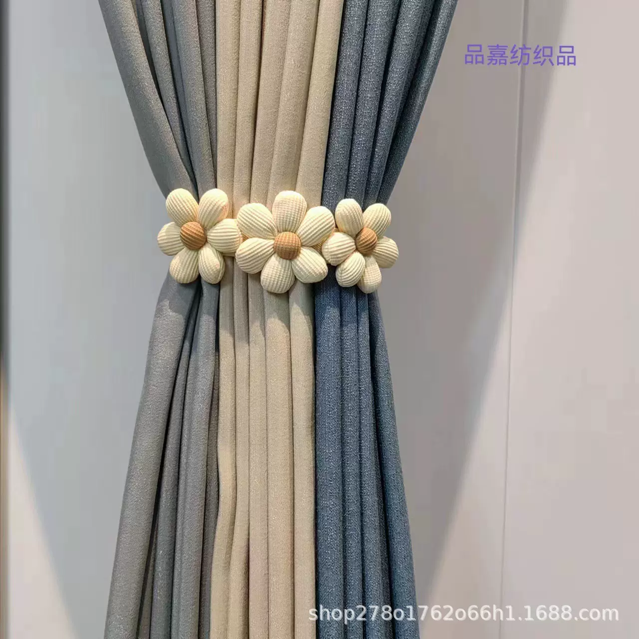 工厂直供 跨境 窗帘扣免打孔 简约百搭款 布偶花朵按扣式绑带式窗