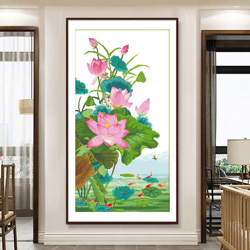 Auténtico Punto de Cruz de la Mona Lisa, Peces en el Estanque de Loto, Nuevo Estilo Chino, Bordado Hecho a Mano, Pintura Decorativa, Peces Koi image 4