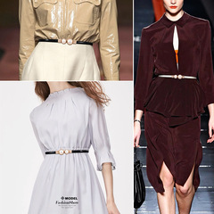 Temperament girdle, retro style, pearl buckle, thin belt, women's dress, elastic elastic belt, hook, narrow cross-border
