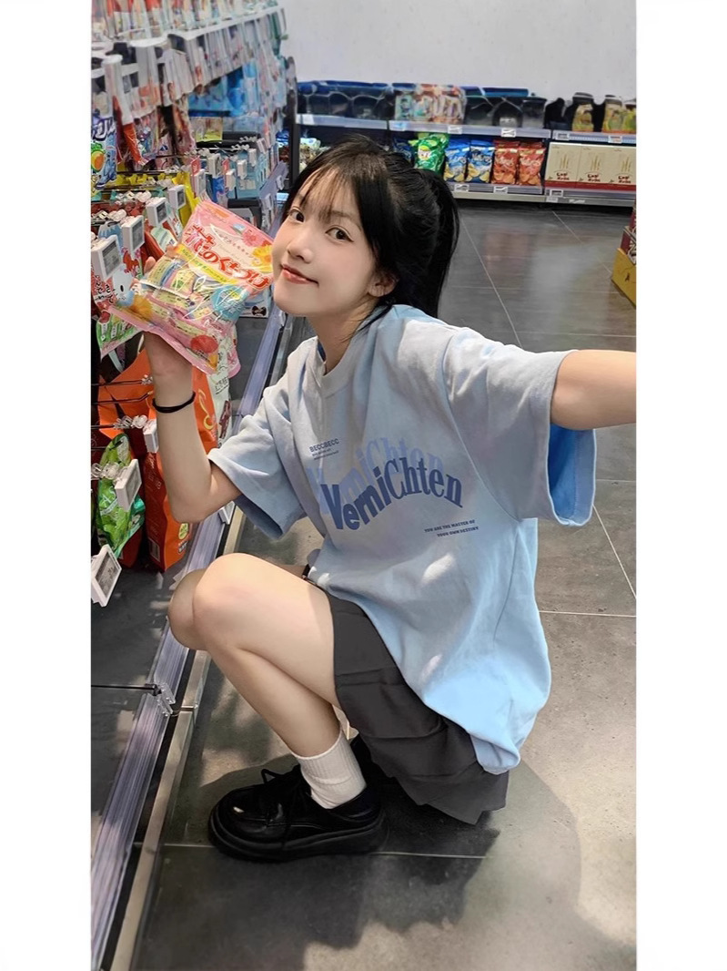 National Fashion Couples Cotton Short-sleeved T-shirt Women's Spring and Summer New Design Sense Niche Loose plus size Half-sleeved Top