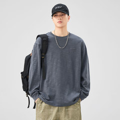 安洋アメリカの重いポンドの純綿の長袖のtシャツの男性のゆったりしているファッションの札のアルファベットは秋の丸首の長袖の上着を刺繍します。