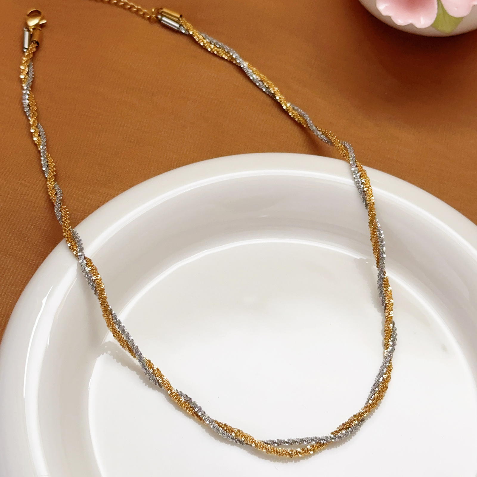 Superflash estrella brillante collar de oro centelleante 18K cadena de oro doble pila Dessel cadena con accesorios de cadena