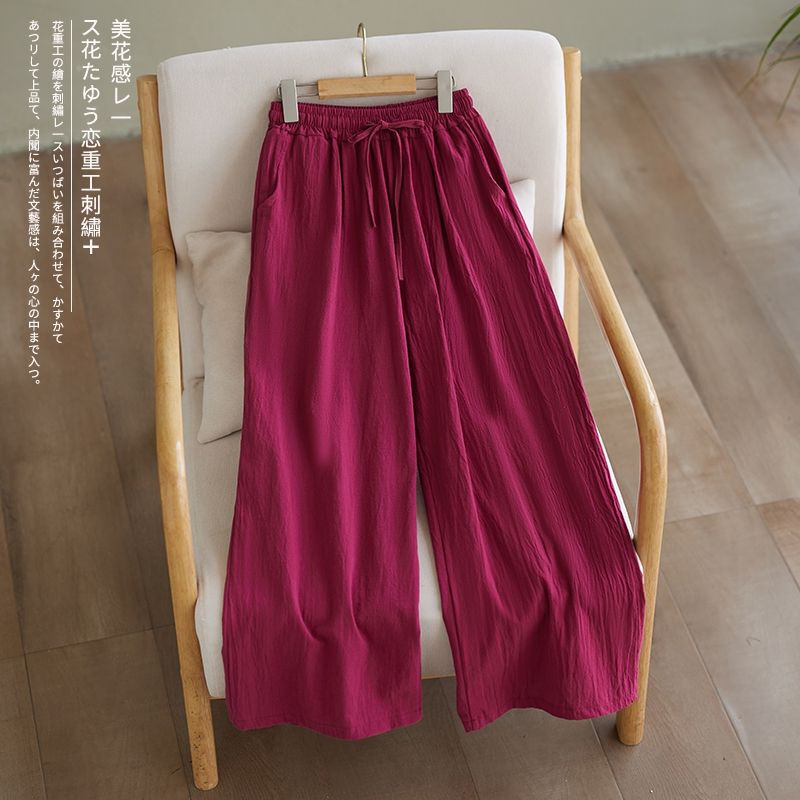 Cotton and Linen Dopamine Wide-Leg Pants Casual Pants Versatile Artistic Elastic Waist Straight Pants Summer and Autumn New Loose Fit