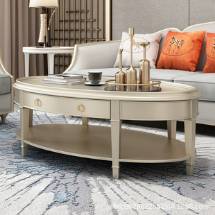 American Style Solid Wood Coffee Table TV Cabinet Living Room Modern Light Luxury Furniture Oval Tea Table Italian Full Solid Wood Model Room