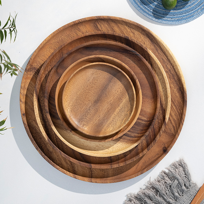 Mahogany saucer, bone china serving plate, household dining dish, Japanese-style plate, snack bowl, small dinner plate, wooden tray, wooden plate