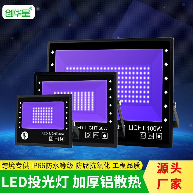 Cross-Border Led Floodlight 30W60W100W Waterproof Purple Light Floodlight Outdoor Spotlight Manufacturer Direct Sales