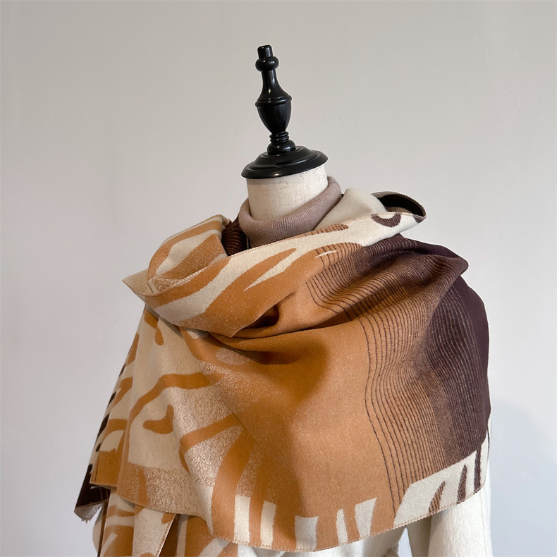 Autumn and Winter I mitation Cashmere Graffiti Wool Scarf Zebra Pattern Long Dual-purpose Air Conditioning Shawl Warm_voghion.com