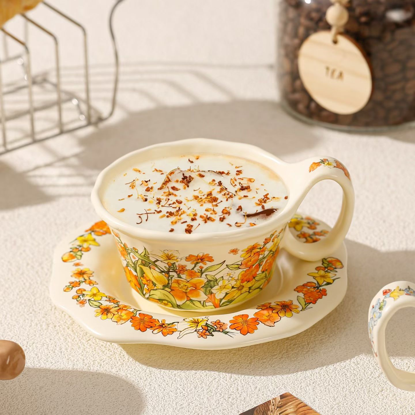 Creativo de alto valor de la cara de las chicas tazas de café de la tarde plato de cerámica taza de flores con regalo de mano taza de café de agua transfronteriza taza