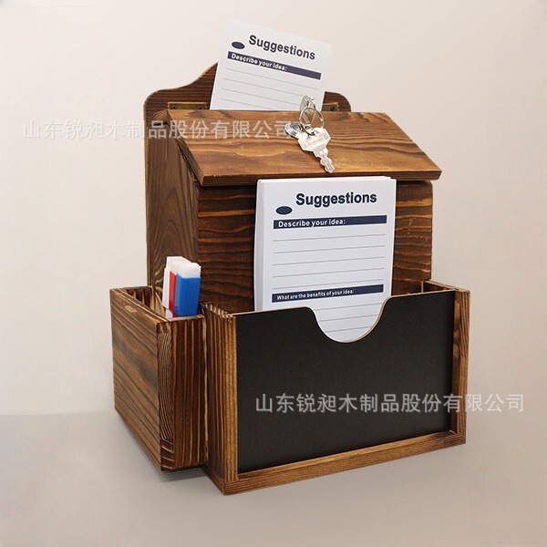 跨境木制信件箱笔筒带锁壁挂式意见箱墙壁装饰实木信箱邮件募捐箱|undefined