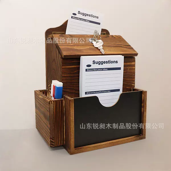 跨境木制信件箱笔筒带锁壁挂式意见箱墙壁装饰实木信箱邮件募捐箱
