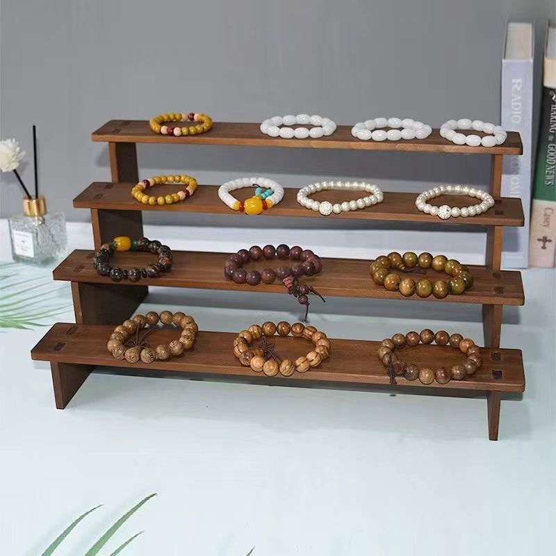 Succulent Plant Display Stand, Solid Wood Bracelet and Jewelry Display Rack, Office Desk Figurine and Doll Storage Rack