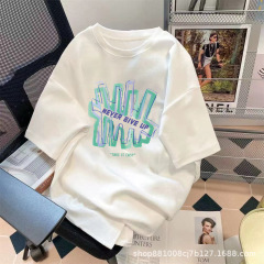 厂家批发夏季情侣短袖t恤男女小熊印花宽松五分袖体恤大码半袖潮
