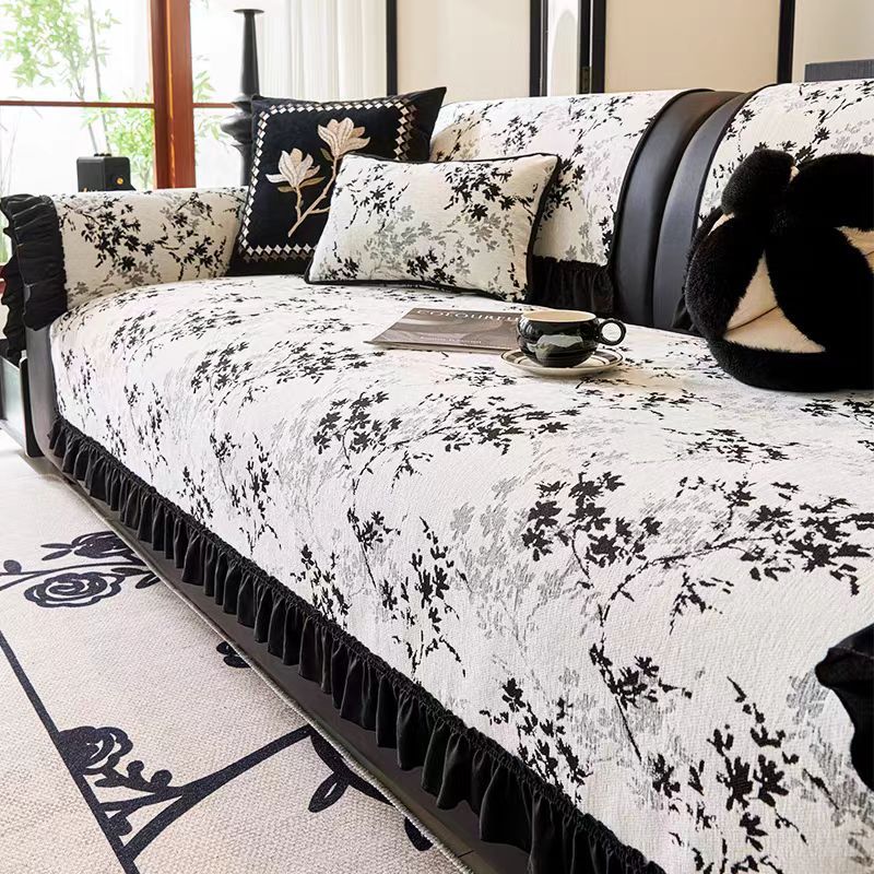 法式复古奶油风沙发垫四季通用防滑防尘雪尼尔坐垫子客厅沙发罩巾