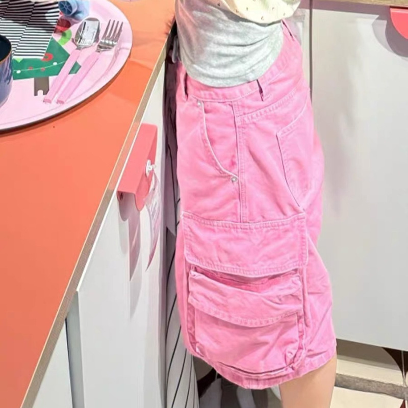 Dopamine Pink Sweet Cool Large Pocket Cropped Denim Shorts for Women, Summer Versatile Casual Age-Reducing Lazy Wide-Leg Pants Dopamine Pink Sweet Cool Large Pocket Cropped Denim Shorts for Women, Summer Versatile Casual Age-Reducing Lazy Wide-Leg Pants