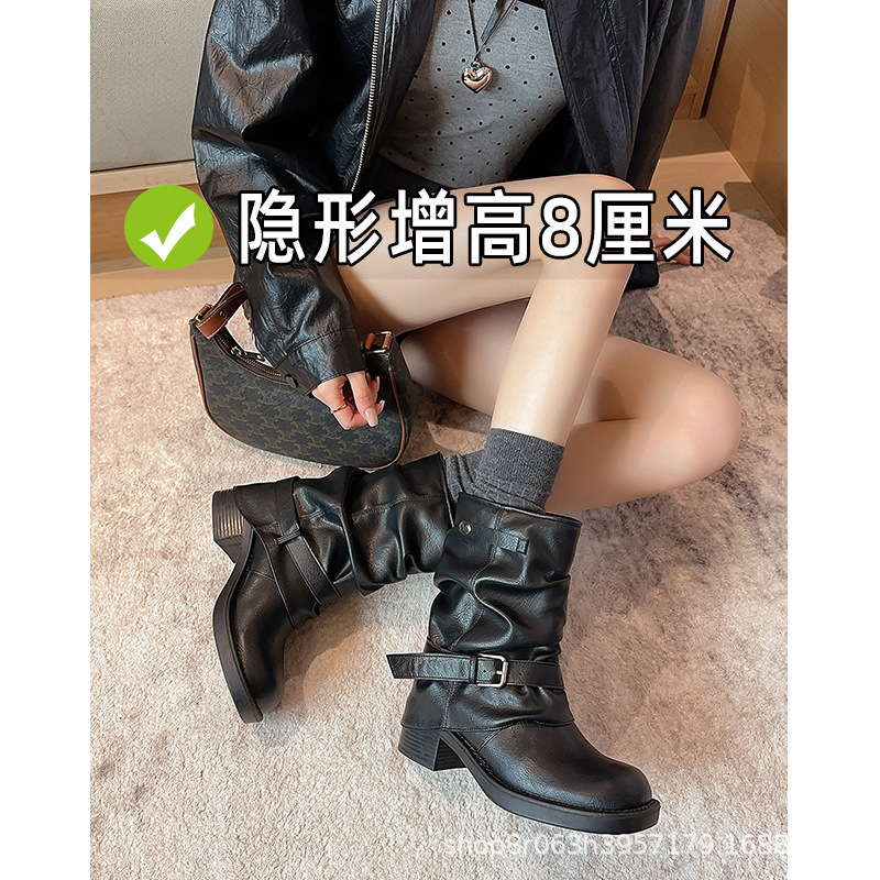 Women's 2025 New Autumn and Winter Square-Toe Fashion Black High-Heeled Short Boots with Internal Height Increase for Petite Individuals Women's 2025 New Autumn and Winter Square-Toe Fashion Black High-Heeled Short Boots with Internal Height Increase for Petite Individuals
