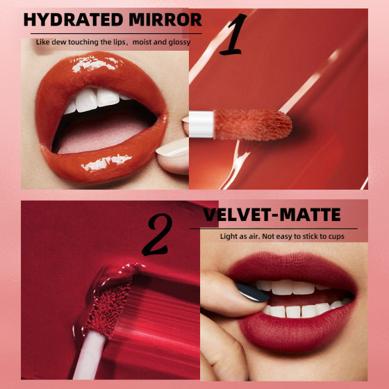 QIBEST cross-border velvet two-in-one double matte lip glaze matte waterproof non-stick cup non-fading lip gloss suit