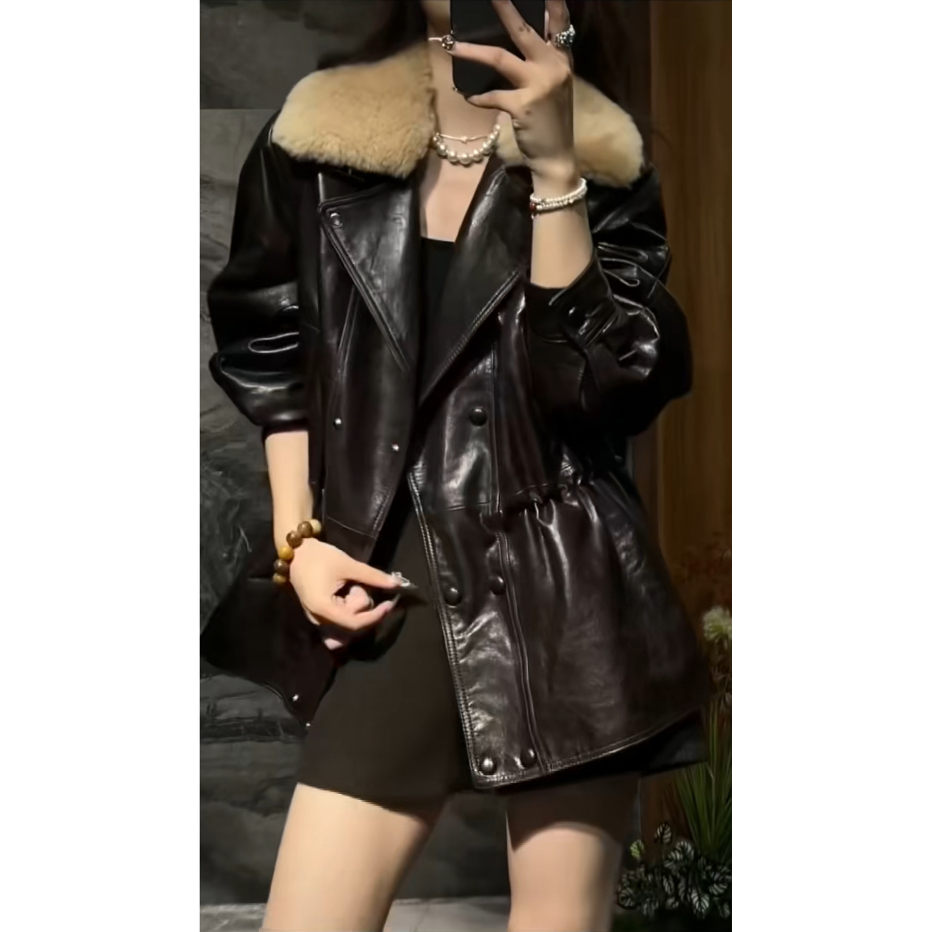 2026 Winter High-End Fur Collar Genuine Leather down Jacket Women's Double-Breasted Sheepskin White Goose down Waist-Cinching Coat