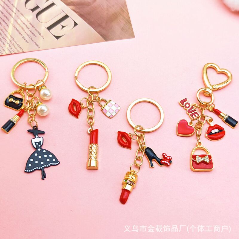 Cross-Border Keychain Lipstick High Heels Lips Phone Bag Pendant Rose Flower Women's Charm Full Diamond Chanel Style Cross-Border Keychain Lipstick High Heels Lips Phone Bag Pendant Rose Flower Women's Charm Full Diamond Chanel Style