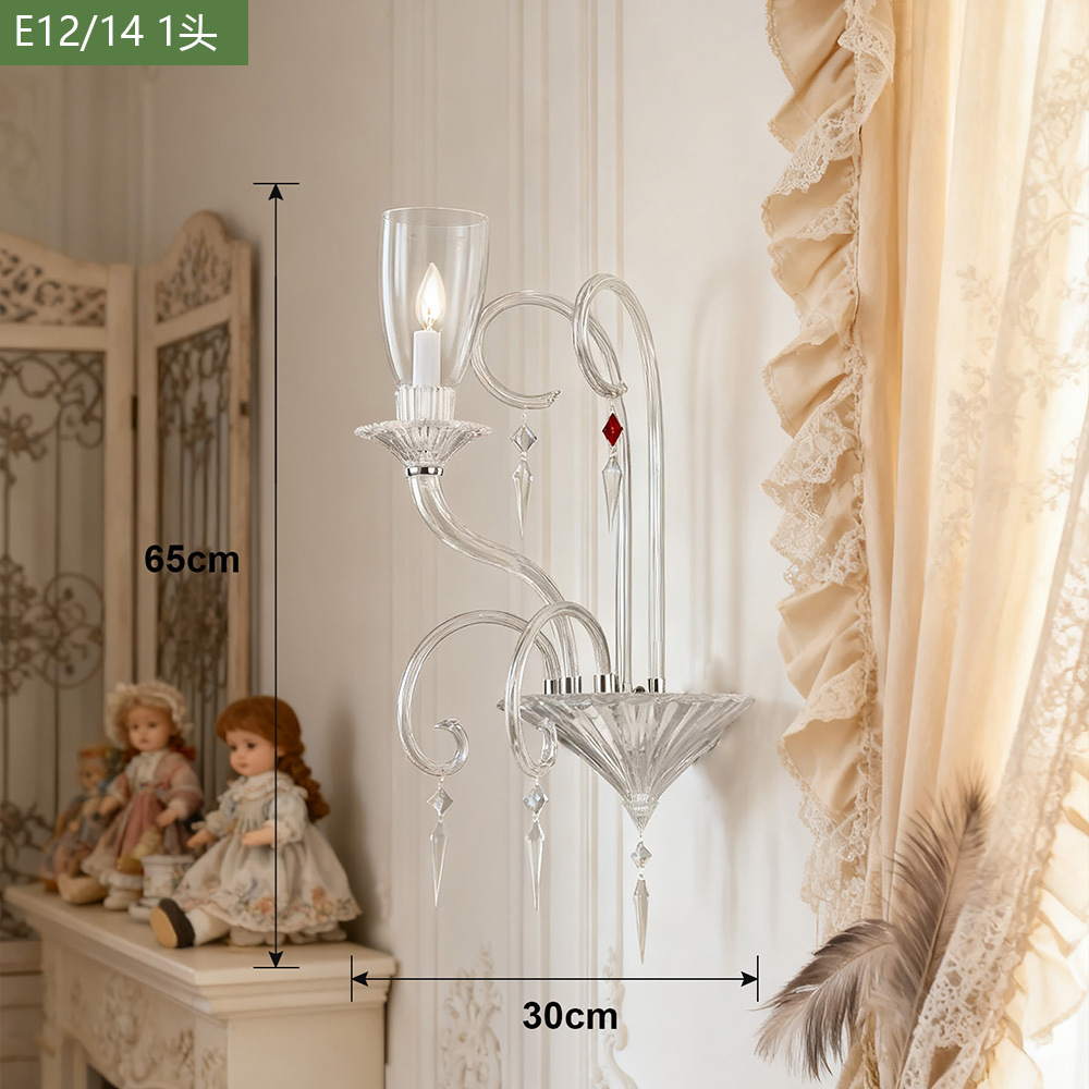 Luz de lujo de cristal francés lámpara de pared de fondo de la sala de estar moderna y simple dormitorio cabezal de cama pasillo lámpara retro