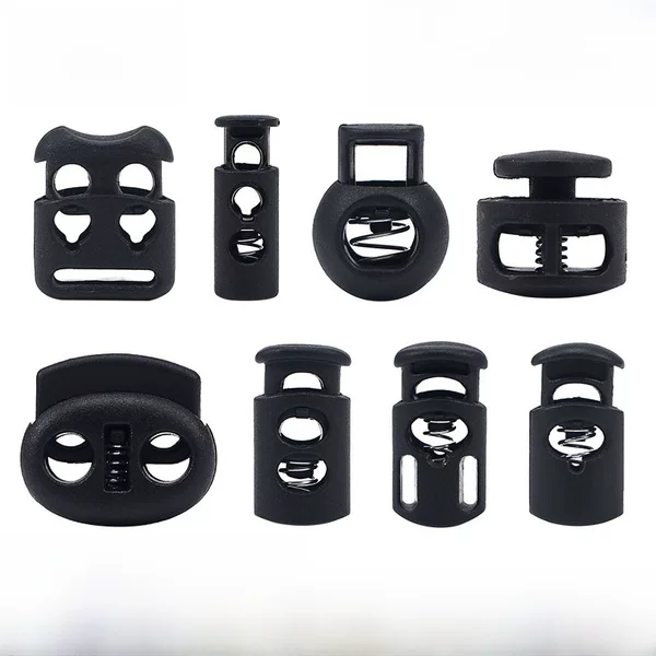 Plastic spring buckle single hole mine adjustment button cap rope double hole round string white black hanging bell pig nose buckle