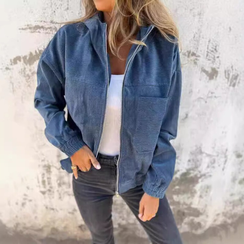 2024 Independent Site Cross-Border Hot-Selling New Solid Color Jacket for Women, European and American Simple Style Corduroy Hooded Coat for Women 2024 Independent Site Cross-Border Hot-Selling New Solid Color Jacket for Women, European and American Simple Style Corduroy Hooded Coat for Women