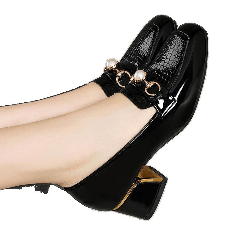 Женские туфли на высоком каблуке из натуральной мягкой кожи на толстом каблуке, новые летние профессиональные черные туфли из лакированной кожи с квадратным носком и неглубоким носком, женская обувь для путешествий