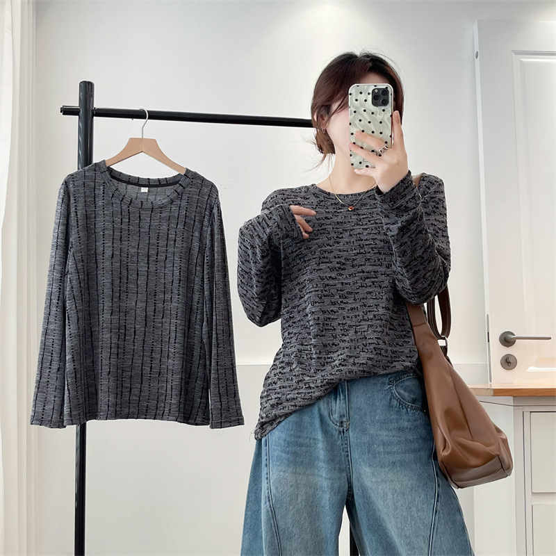 2025秋季新款胖MM大码女装休闲宽松洋气百搭简约长袖T恤H203 8068