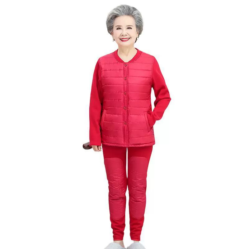 Костюм из двух частей из утолщенного пухового трикотажа среднего возраста, осенне-зимний костюм для пожилой мамы Цю