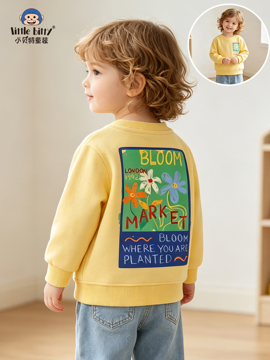Cross-border fashion supply: 2026 autumn and winter girls' sweatshirt with floral and letter print, round neck, for toddlers and young children