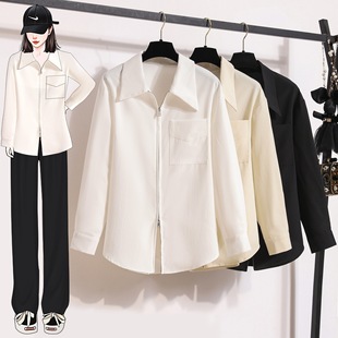 plus size Women's 2025 Spring New French Zipper White Long Sleeve Shirt Women's Jacket Design Elegant Shirt
