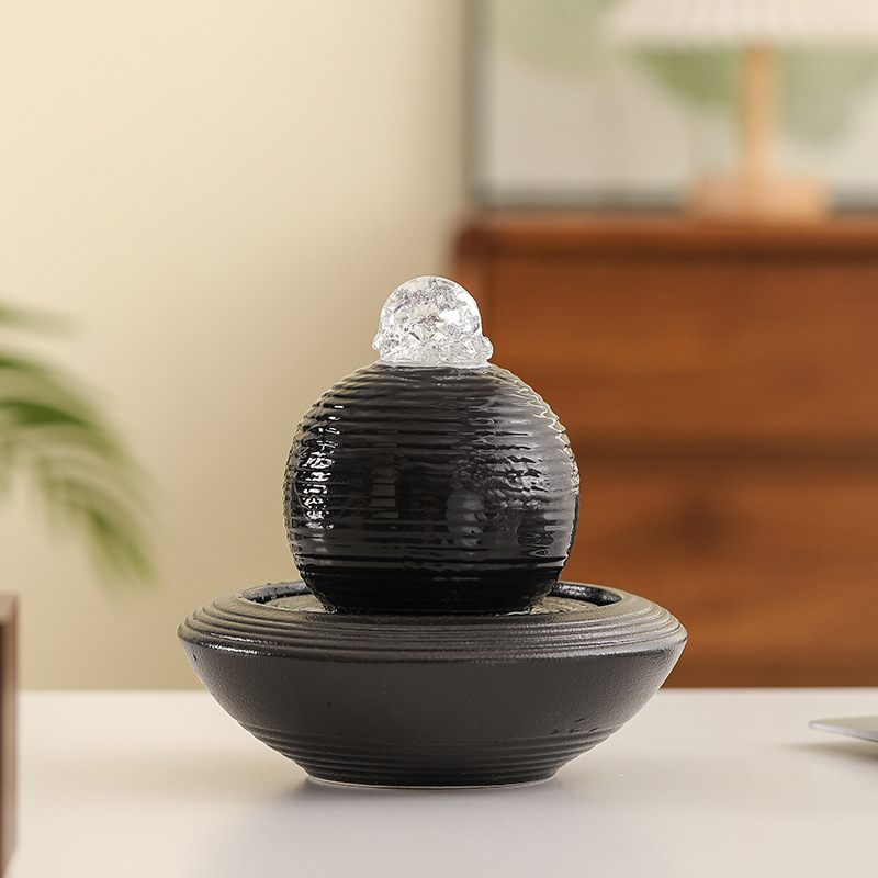 Feng Shui Rotating Water Fountain Ornament with Circulating Water for Office Desk Decoration, Living Room Tabletop Feng Shui Ball to Attract Wealth