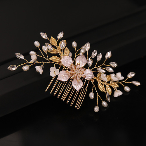Tuanming European and American bridal hair comb and hair ornaments hand-woven flower pearl comb hair accessories side hair styling accessories