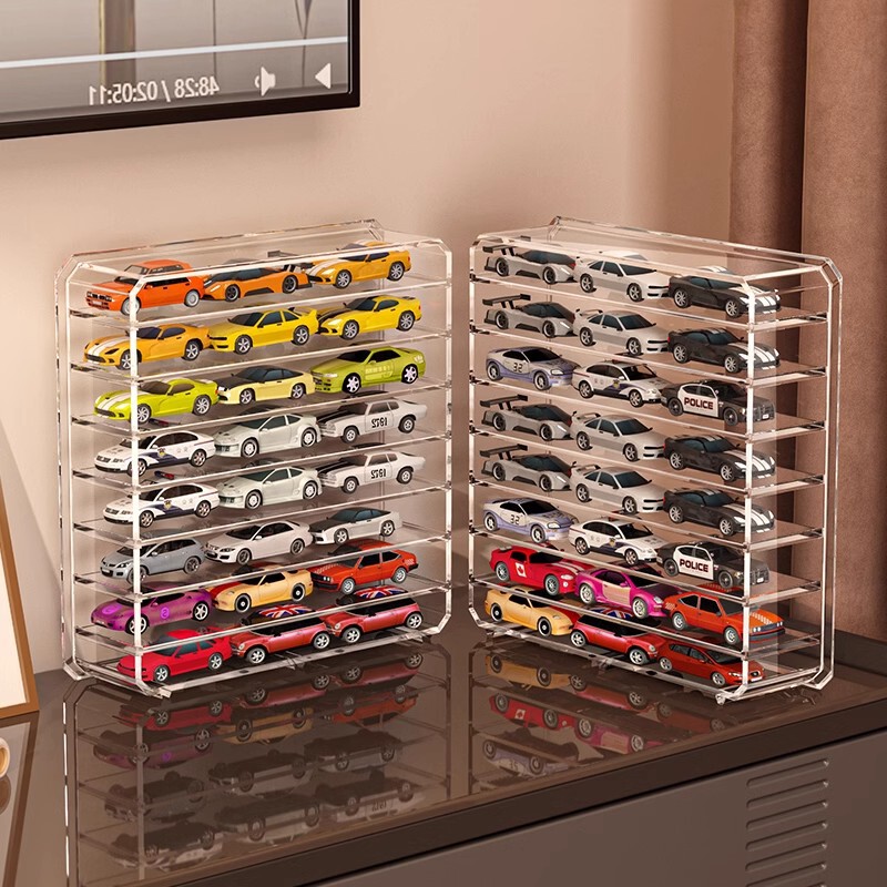 Domeca 1:64 Hot Wheels Car Storage Box Transparent Multi-Layer sports car Toy Model Organize Storage Shelf