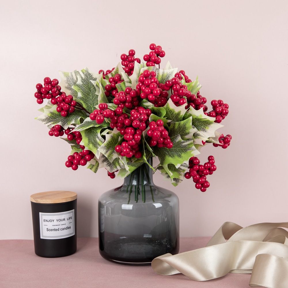 廠家推薦豆枝聖誕漿果婚慶仿真花豆子絹花批發家庭裝飾GF15968