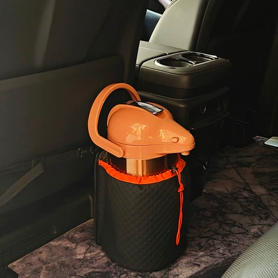 Cup Holder, Car Water Cup Bag, Car cup holder/beverage holder - thickened-leather-rear-model-black-orange-extra-large
