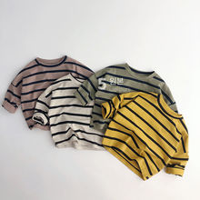 百搭韩版春秋儿童休闲条纹T恤衫男女潮宝洋气长袖打底衫0204A022