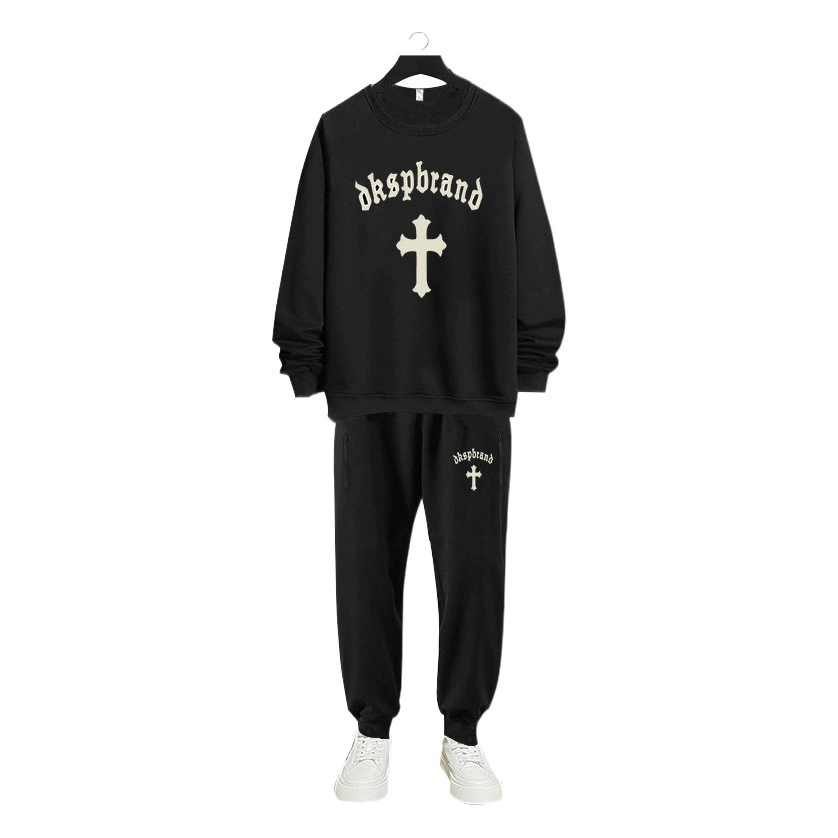 DW1016-DK2016 спортивный хлопковый костюм очень большого размера 400 Jin, толстый свитер, брюки, мужские осенне-зимние на флисовой подкладке