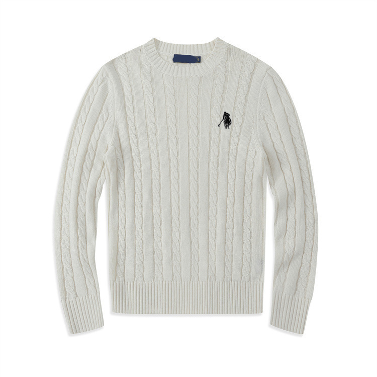 Autumn and Winter Polo-Style Couple's Cross-Border Long-Sleeve Round-Neck Wool Cable Knit Sweater, Warm and Thickened Knitwear