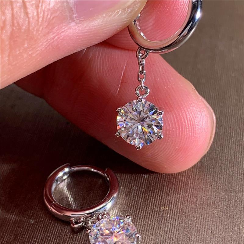 Pendientes de Plata de Ley 925 pendientes de diamantes incrustados de seis garras pendientes largos de moda para mujer pendientes de estilo coreano