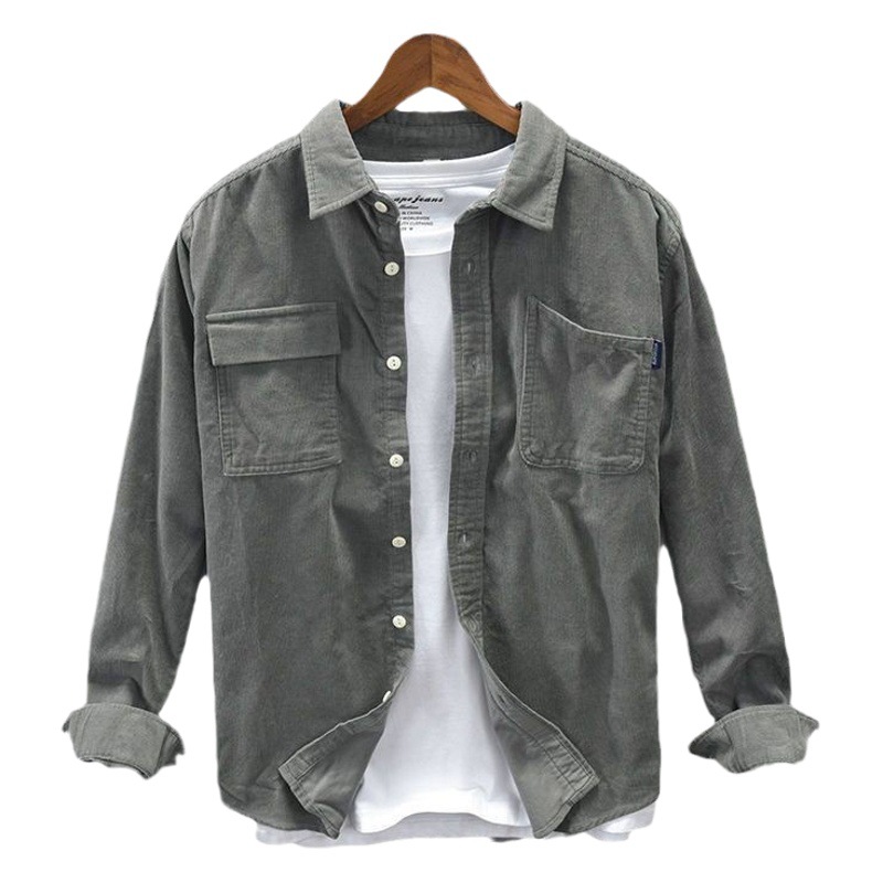 Chaqueta de pana camisa de manga larga para hombre otoño nueva juventud estilo Hong Kong suelta casual chaqueta de camisa para hombre a juego