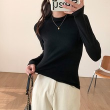 长袖打底衫女装春秋季西装内搭2025新款修身白色t恤女小圆领上衣