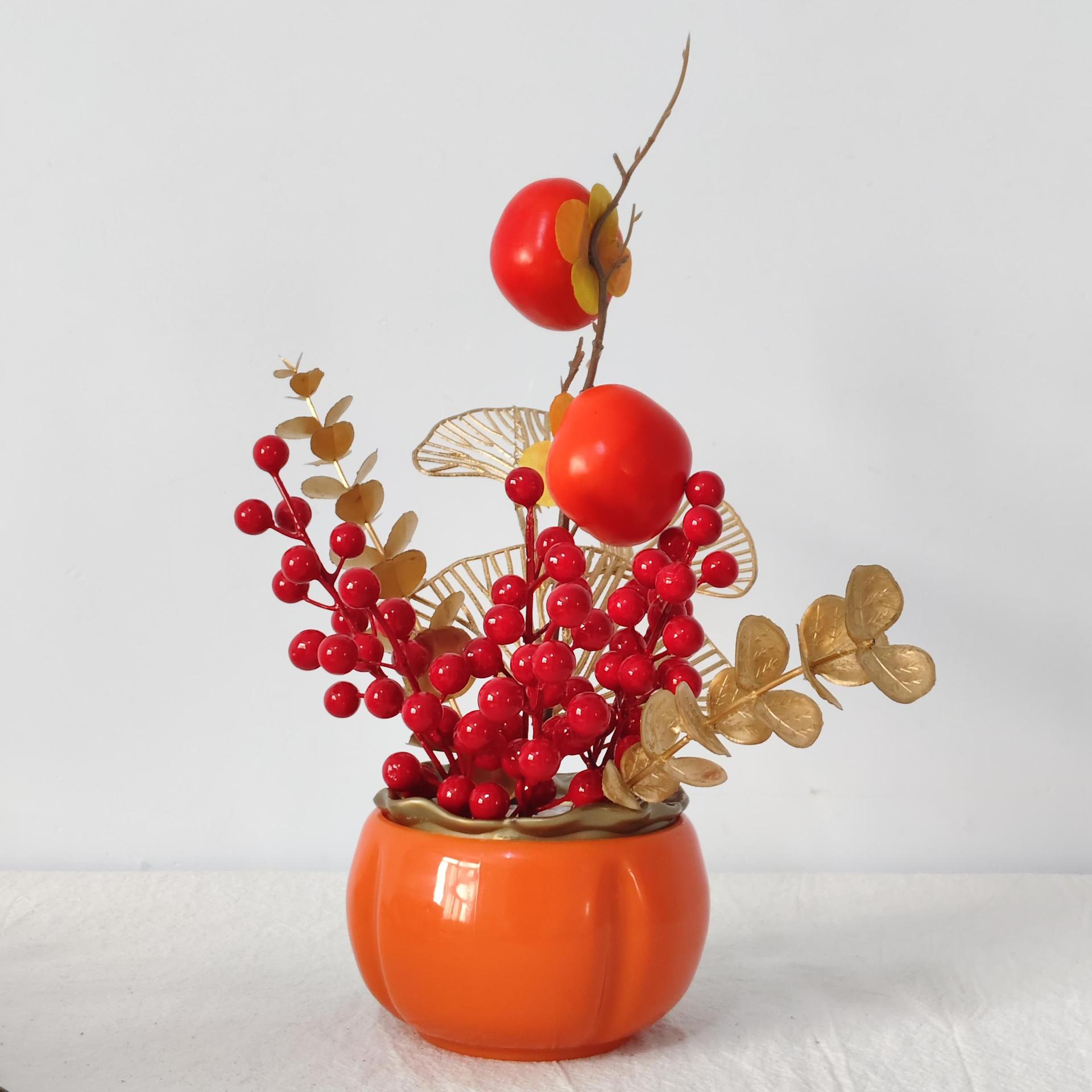 Flores de imitación de flores de fruta de riqueza de vacaciones de Año Nuevo decoración de casa de boda barril de caqui ornamentos de decoración de decoración