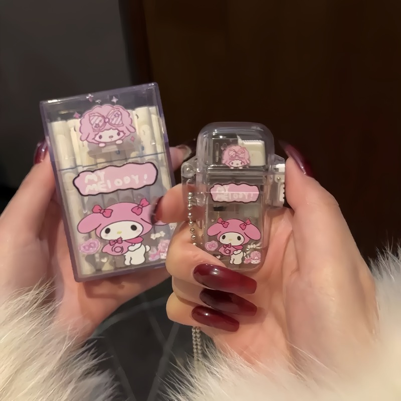 【多平台代发】抖音同款Hellokitty透明卡通烟盒带充气防风打火机|undefined