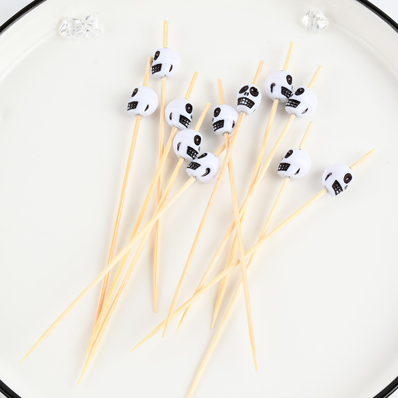 Ficha de frutas de Halloween calavera tema decoración de restaurante flor ficha de bambú 12cm al por mayor creativa pesca de frutas