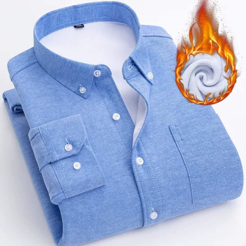 Осенне-зимняя новая терморубашка на флисовой подкладке, мужская деловая повседневная одежда, оксфордская рубашка с длинными рукавами для молодых и средних лет