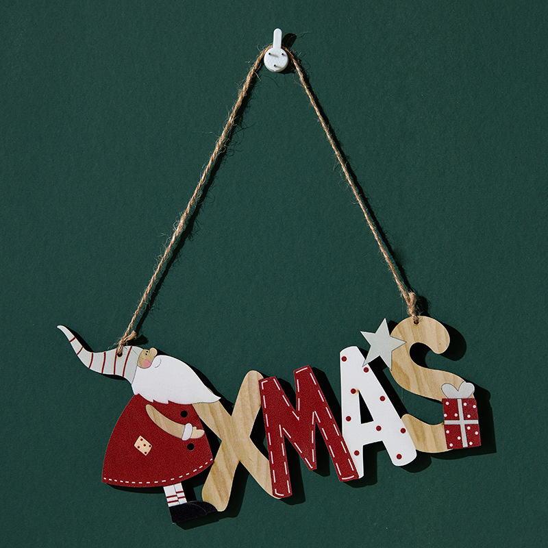 Venta caliente transfronteriza nuevo producto Papá Noel elfo placa de madera colgante XMAS feliz decoración de tarjetas de letras de Navidad
