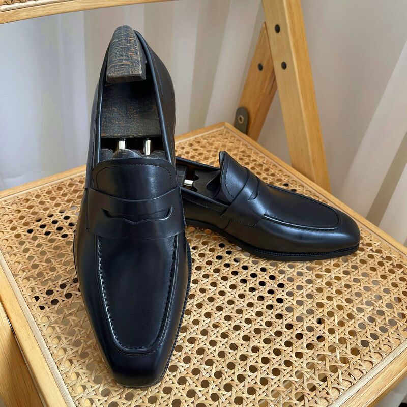 Ze I New Men's Love Penny Leather Shoes British Retro Cow Velvet Leather Slip-on Small Square Toe Men's Shoes Ze I New Men's Love Penny Leather Shoes British Retro Cow Velvet Leather Slip-on Small Square Toe Men's Shoes
