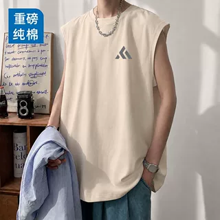 跨境夏季背心纯棉男女无袖休闲美式坎肩宽松潮牌潮流运动T恤上衣
