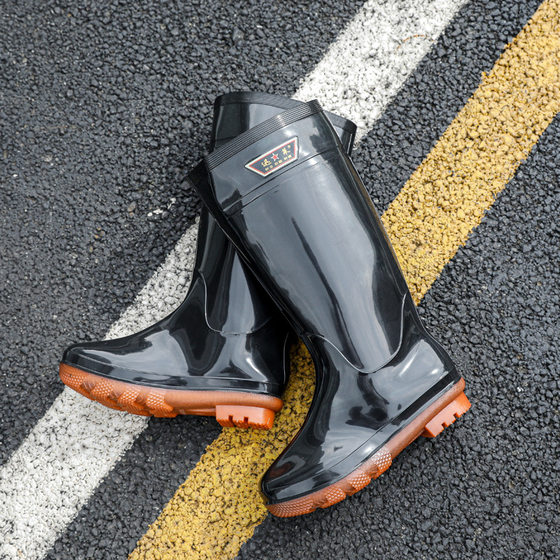 High-top rain boots men's high-top fleece-lined non-slip construction site labor protection shoes low-top construction site water shoes adult rain boots wholesale